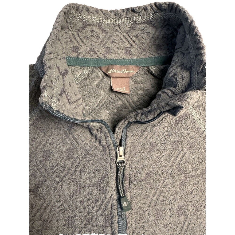 Eddie Bauer 1/4 Zip Green Textured Print Long Sleeve Pullover Size S
